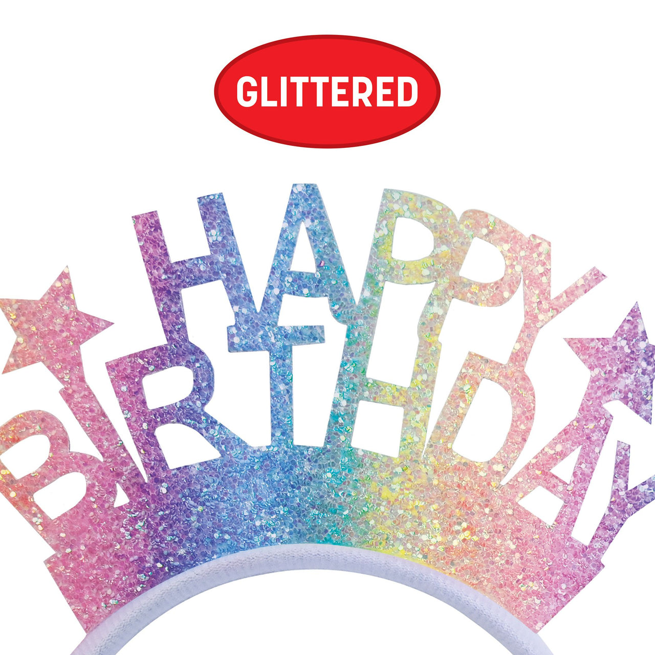 12 Pack Bulk Glitter Happy Birthday Headband Snap-On Fun!