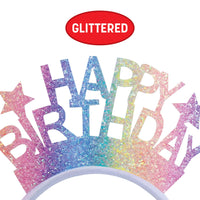 12 Pack Bulk Glitter Happy Birthday Headband Snap-On Fun!