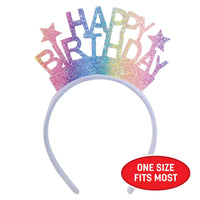 12 Pack Bulk Glitter Happy Birthday Headband Snap-On Fun!