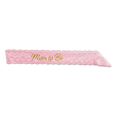 Mom To Be Lace Sash - pink - Bulk 6 Pack