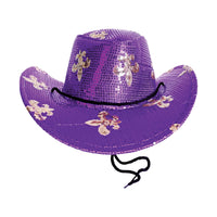 6 Pack Bulk Sparkling Mardi Gras Sequin Cowboy Hat One Size Fits Most