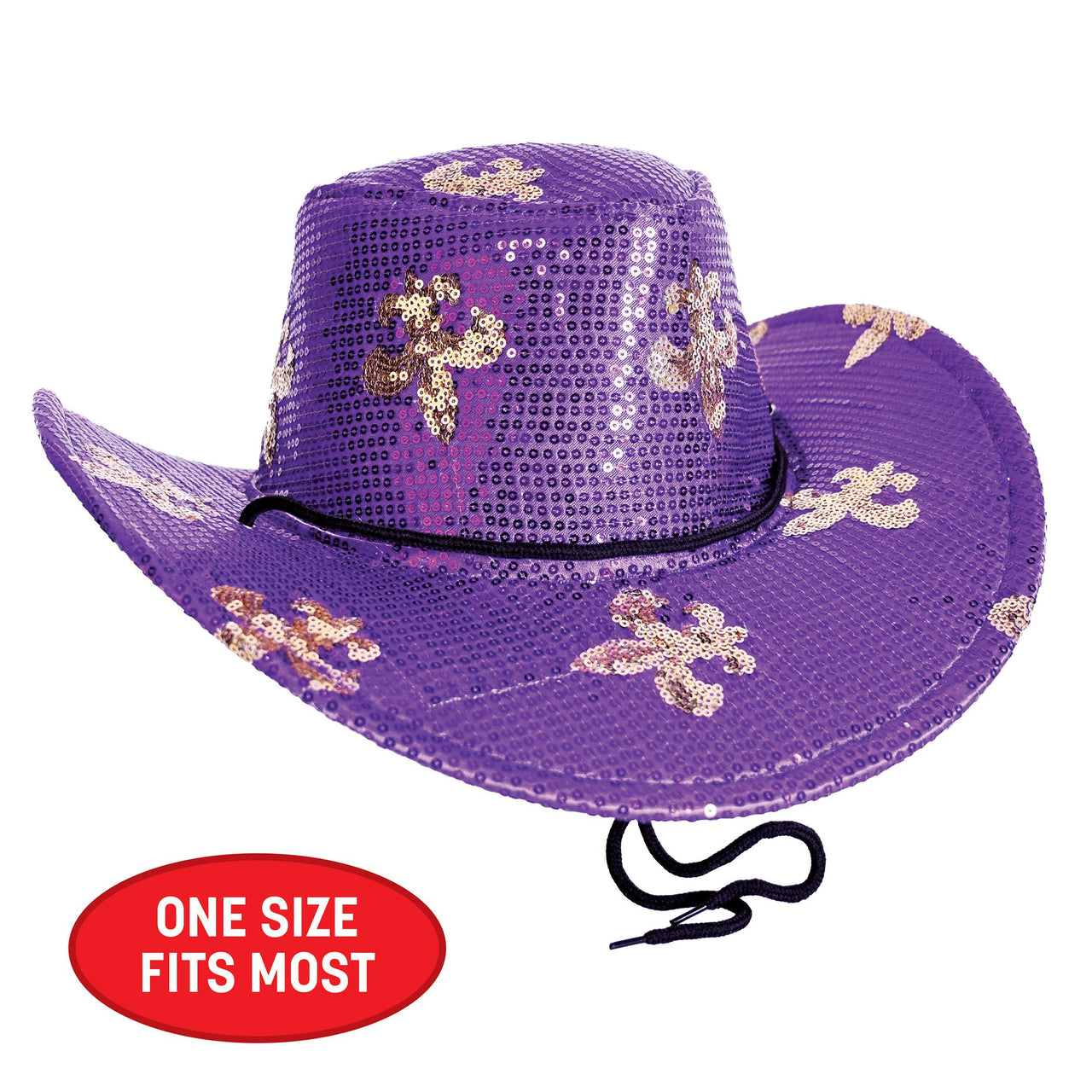 6 Pack Bulk Sparkling Mardi Gras Sequin Cowboy Hat One Size Fits Most