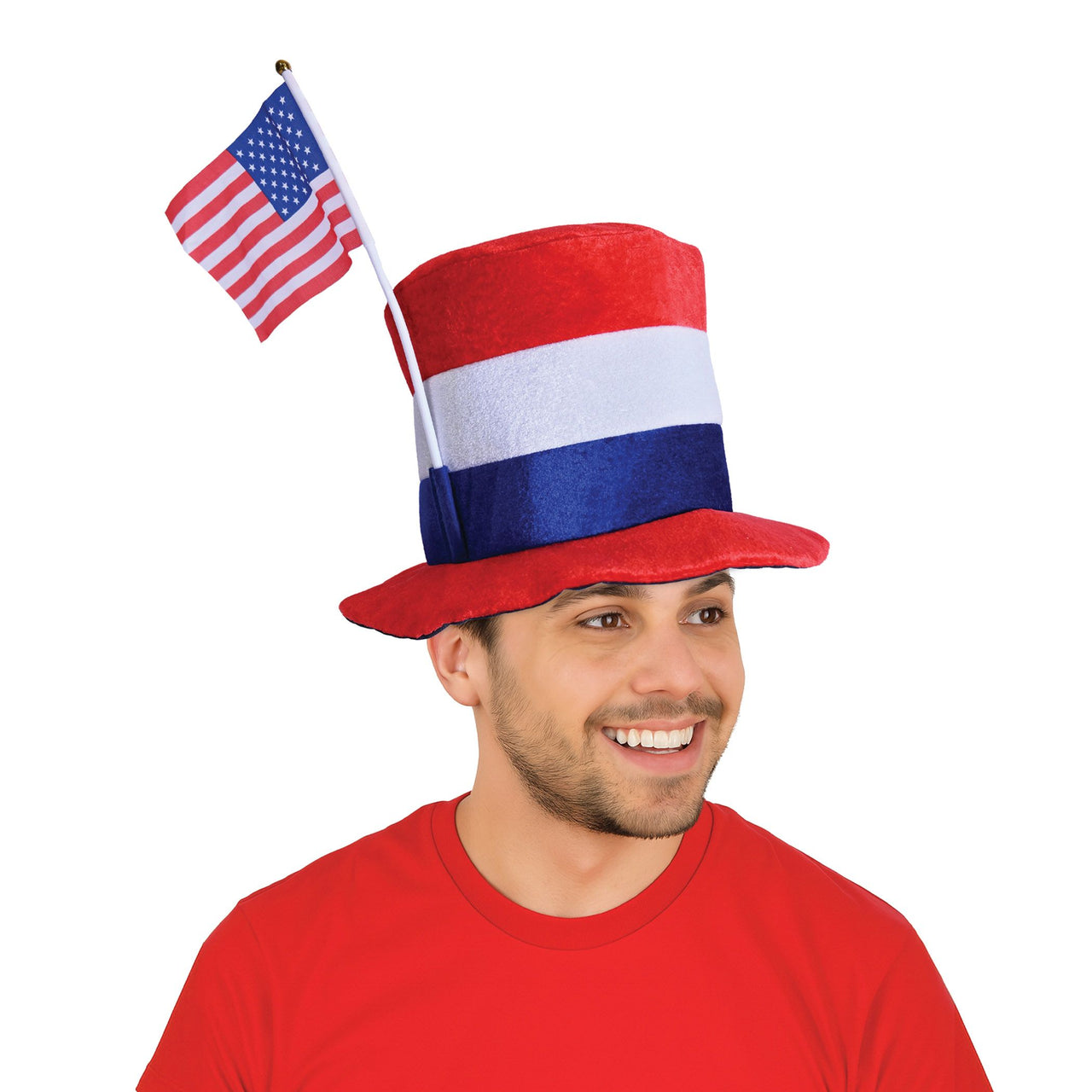 6 Pack Bulk Plush Patriotic Top Hat American Flag Design