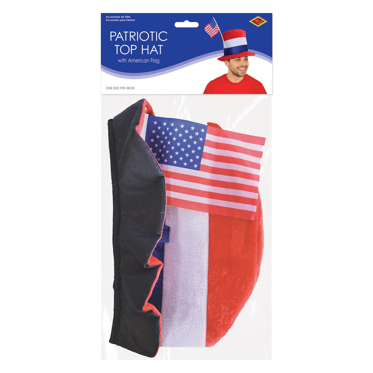 6 Pack Bulk Plush Patriotic Top Hat American Flag Design