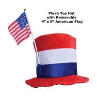 6 Pack Bulk Plush Patriotic Top Hat American Flag Design