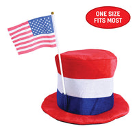 6 Pack Bulk Plush Patriotic Top Hat American Flag Design