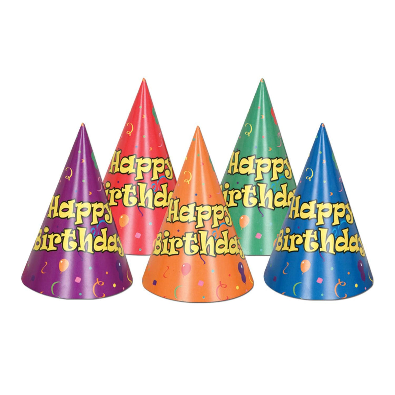 Balloon/Confetti Birthday Party Cone Hats - Bulk 144 Pack