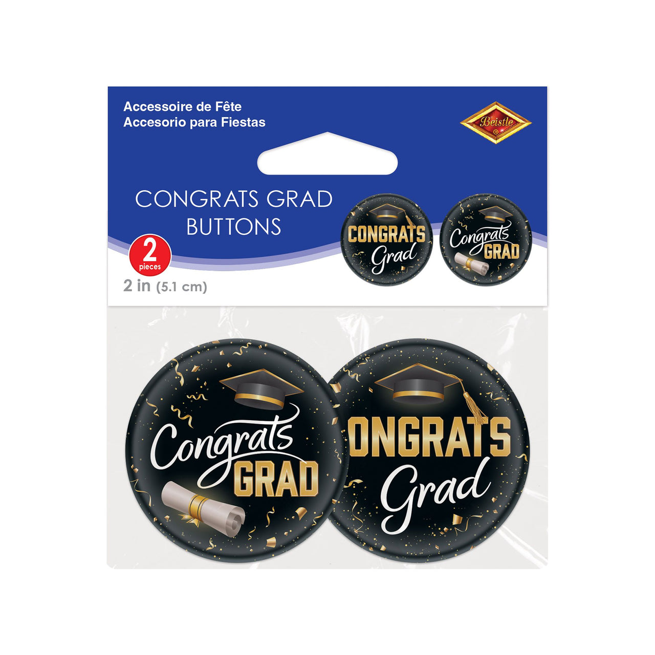 24 Pack Bulk Congrats Grad Buttons 2-inch Graduation Pins