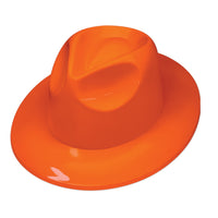 Orange Plastic Fedora Hat - One Size Fits Most