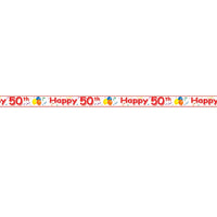Happy 50th Birthday Party Tape 20 ft Roll - Bulk 12 Pack