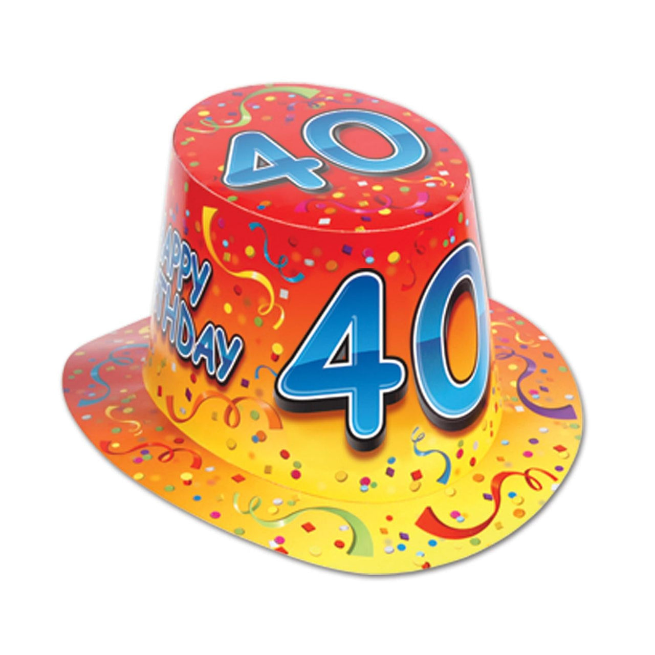 Happy 40th Birthday Party Hi-Hat- Red and Orange - Bulk 25 Pack