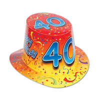 Happy 40th Birthday Party Hi-Hat- Red and Orange - Bulk 25 Pack