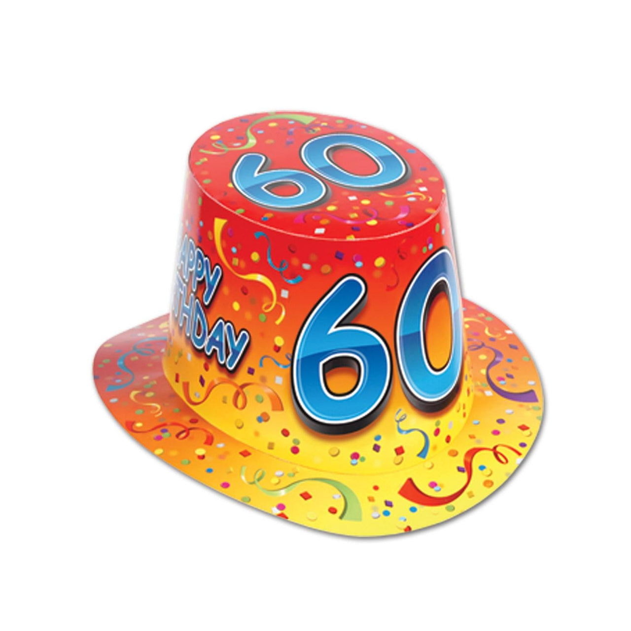 Happy 60th Birthday Party Hi-Hat- Red and Orange - Bulk 25 Pack
