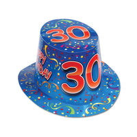 Happy 30th Birthday Party Hi-Hat - Bulk 25 Pack- Blue and Red
