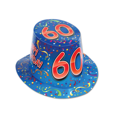 Happy 60th Birthday Party Hi-Hat- Blue and Red - Bulk 25 Pack