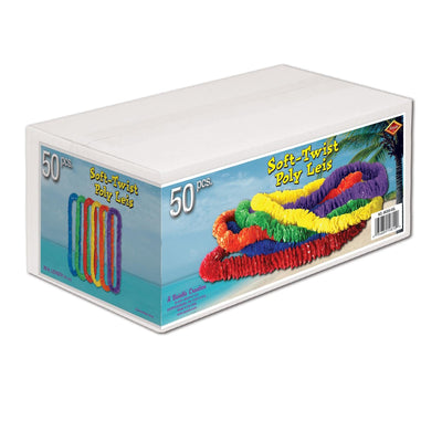 Luau Party Assorted Colors Soft-Twist Poly Leis - Bulk 50 Pack