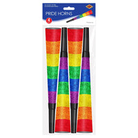 Beistle Packaged Pride Horns Glitter Print - 9-inch Size - New Years Paper Horns & Noisemakers