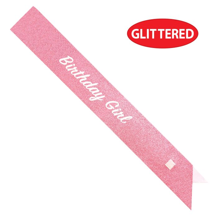 6 Pack Bulk Birthday Girl Glittered Sash