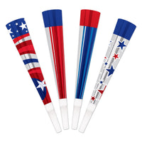 Patriotic Foil Horns - Assorted Designs (4-Pack)