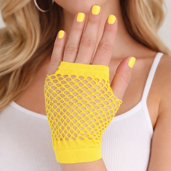 12 Pack Bulk Yellow Fishnet Gloves Spirit & School Spirit Accessory - view 2