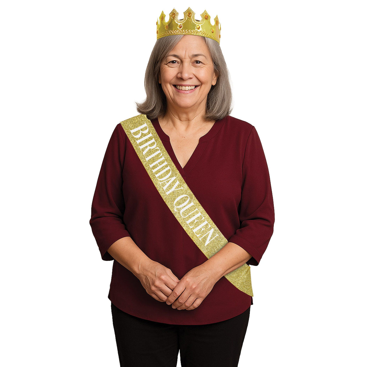 12 Pack Bulk Birthday Queen Crown & Glitter Sash Set Celebrate in Style!