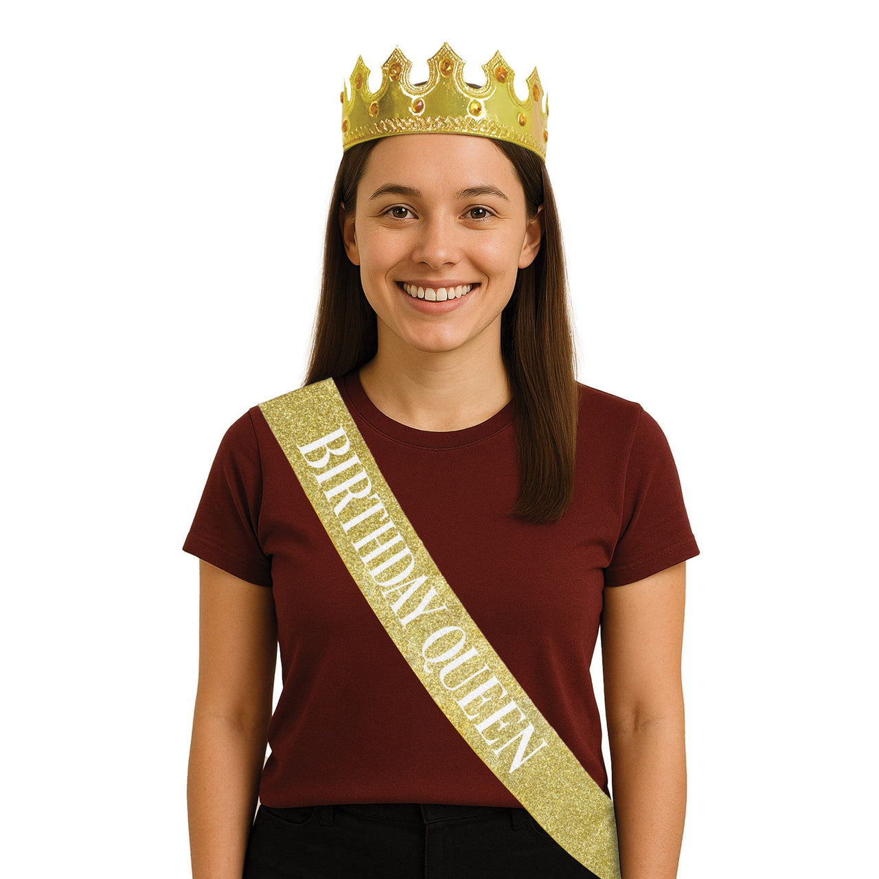 12 Pack Bulk Birthday Queen Crown & Glitter Sash Set Celebrate in Style!