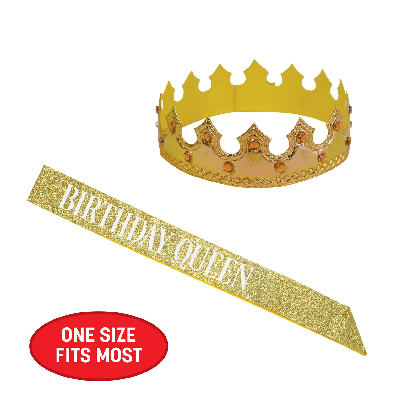 12 Pack Bulk Birthday Queen Crown & Glitter Sash Set Celebrate in Style!