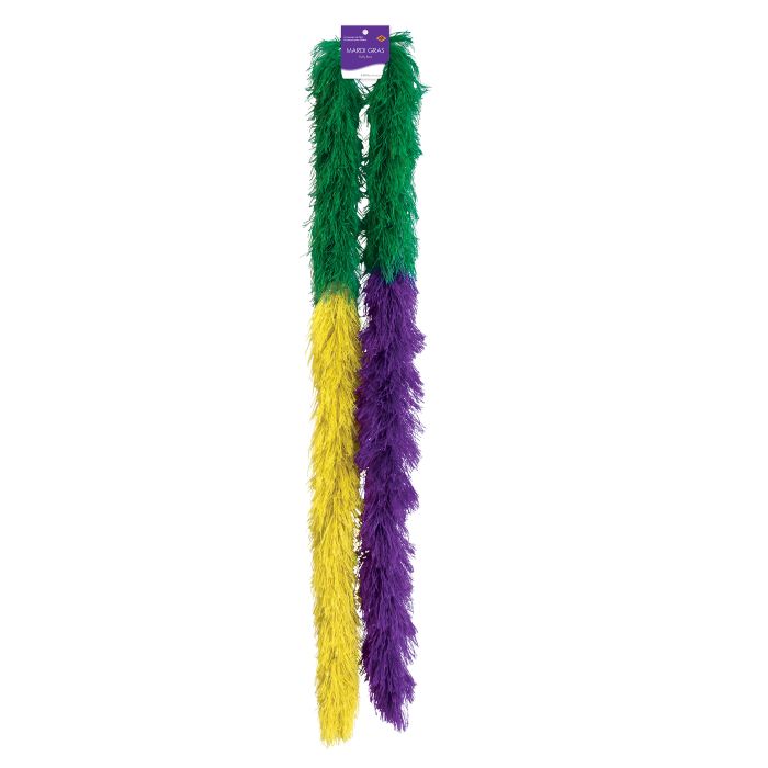 6 Pack Bulk Mardi Gras Fluffy Boa Gold, Green & Purple 5 ft 11 inch - view 5