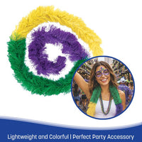 6 Pack Bulk Mardi Gras Fluffy Boa Gold, Green & Purple 5 ft 11 inch - view 4