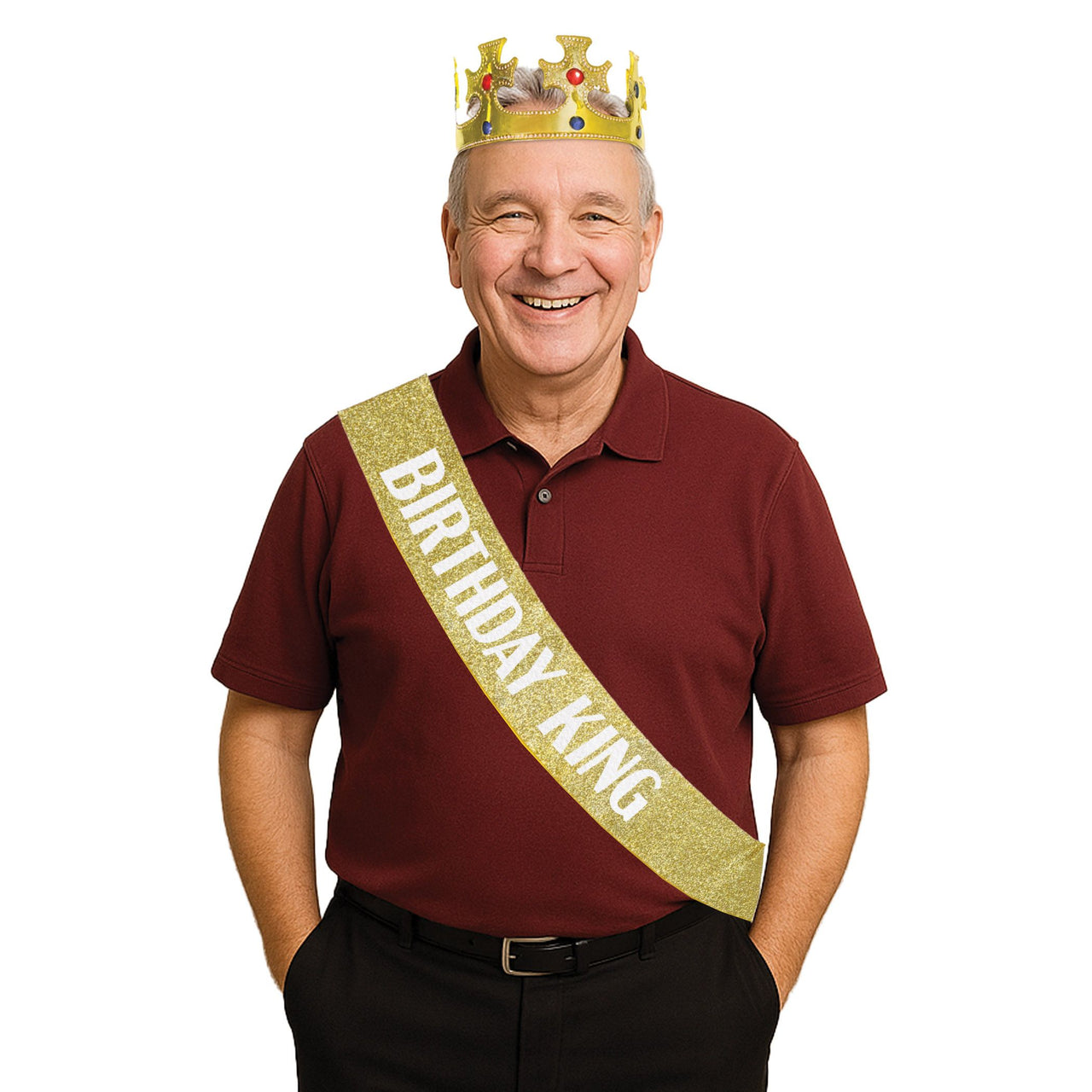 12 Pack Bulk Birthday King's Crown & Glittered Sash Set One Size Fits Most
