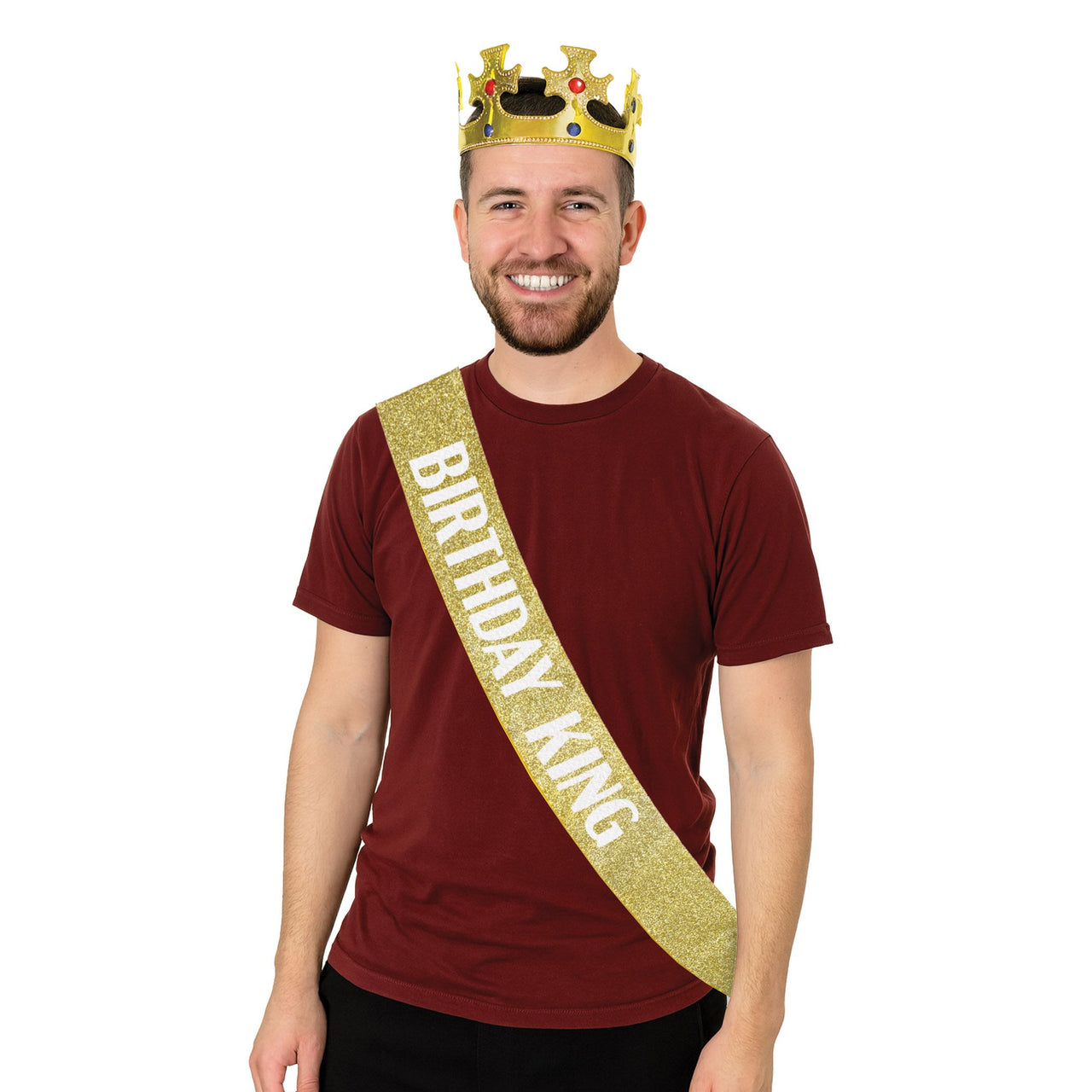 12 Pack Bulk Birthday King's Crown & Glittered Sash Set One Size Fits Most