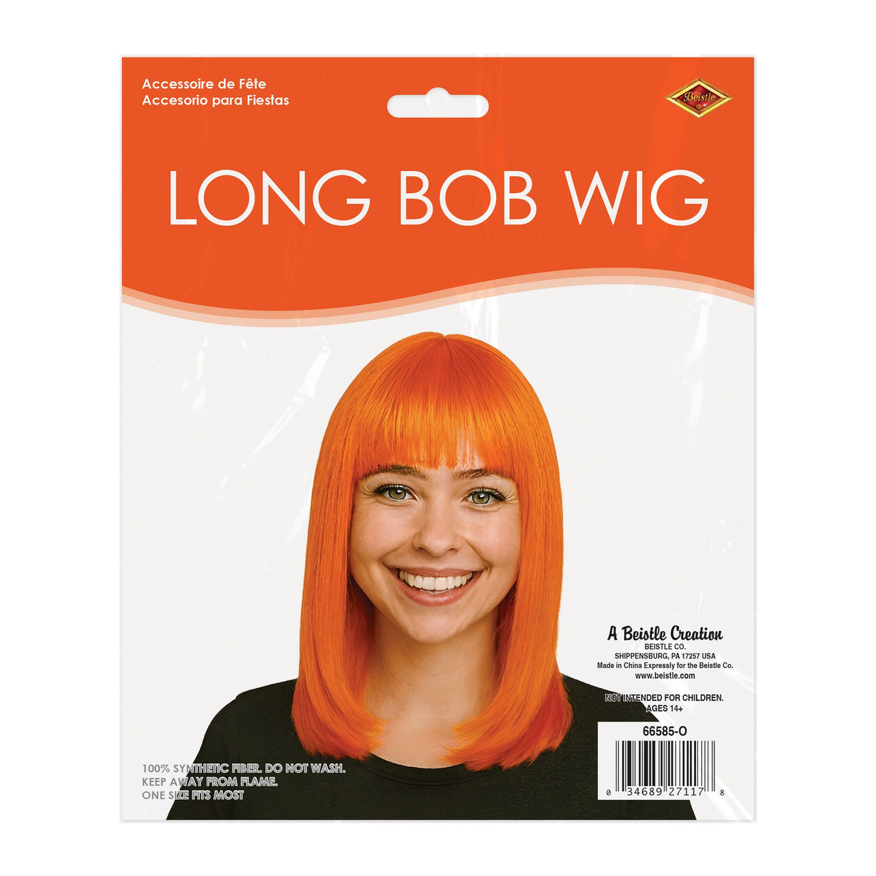 6 Pack Bulk Orange Long Bob Wig Spirit, School & Halloween Fun!