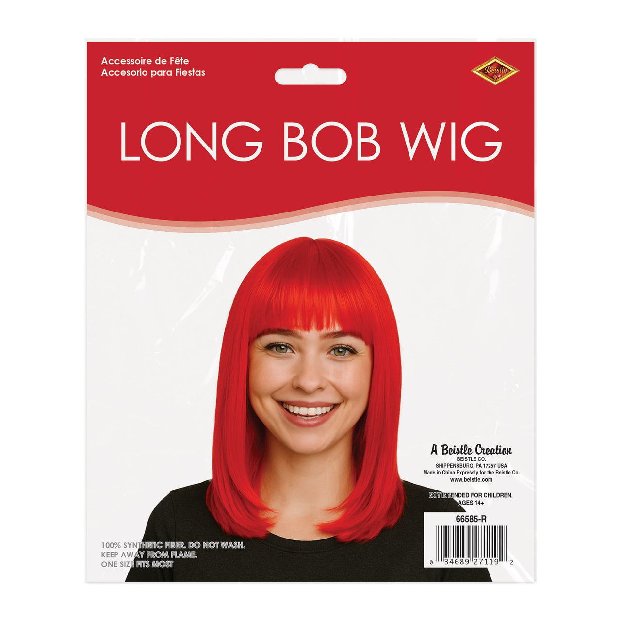 6 Pack Bulk Vibrant Red Long Bob Wig Spirit & Halloween Fun