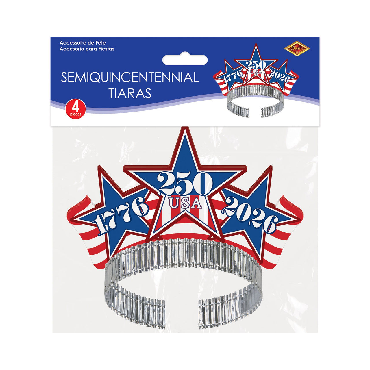 48 Pack Bulk Patriotic Semiquincentennial Tiaras