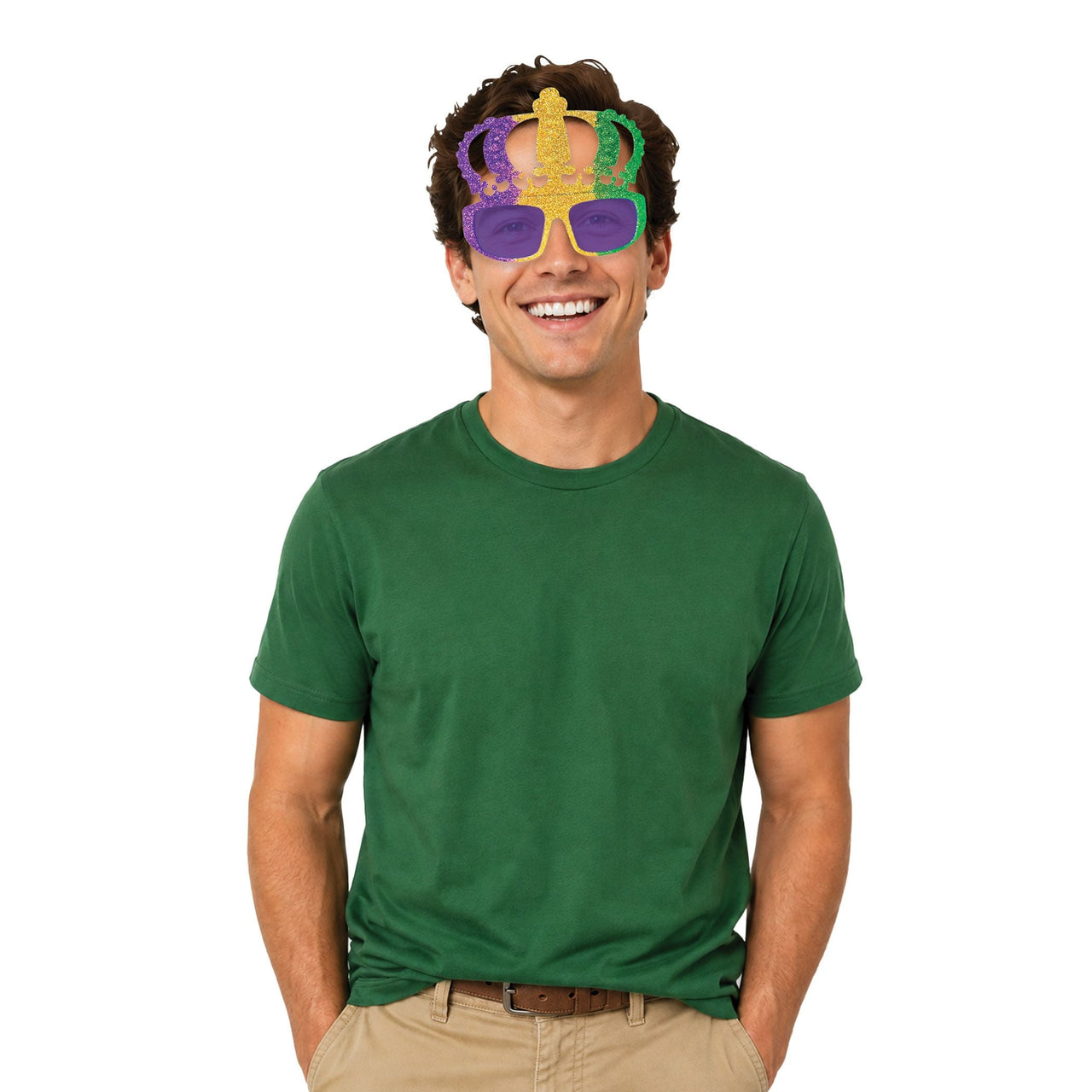 12 Pack Bulk Glitter Mardi Gras Crown Glasses - view 2