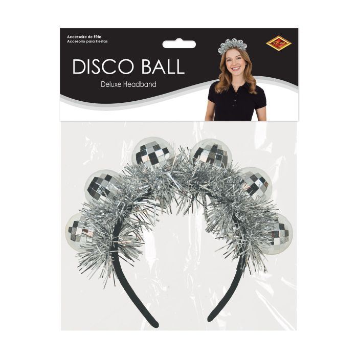 12 Pack Bulk Deluxe Disco Ball Headband Silver Sparkle Party Accessory - view 5