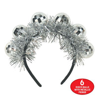12 Pack Bulk Deluxe Disco Ball Headband Silver Sparkle Party Accessory - view 4