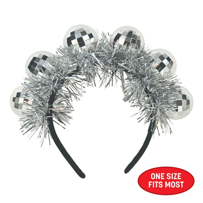 12 Pack Bulk Deluxe Disco Ball Headband Silver Sparkle Party Accessory - view 3