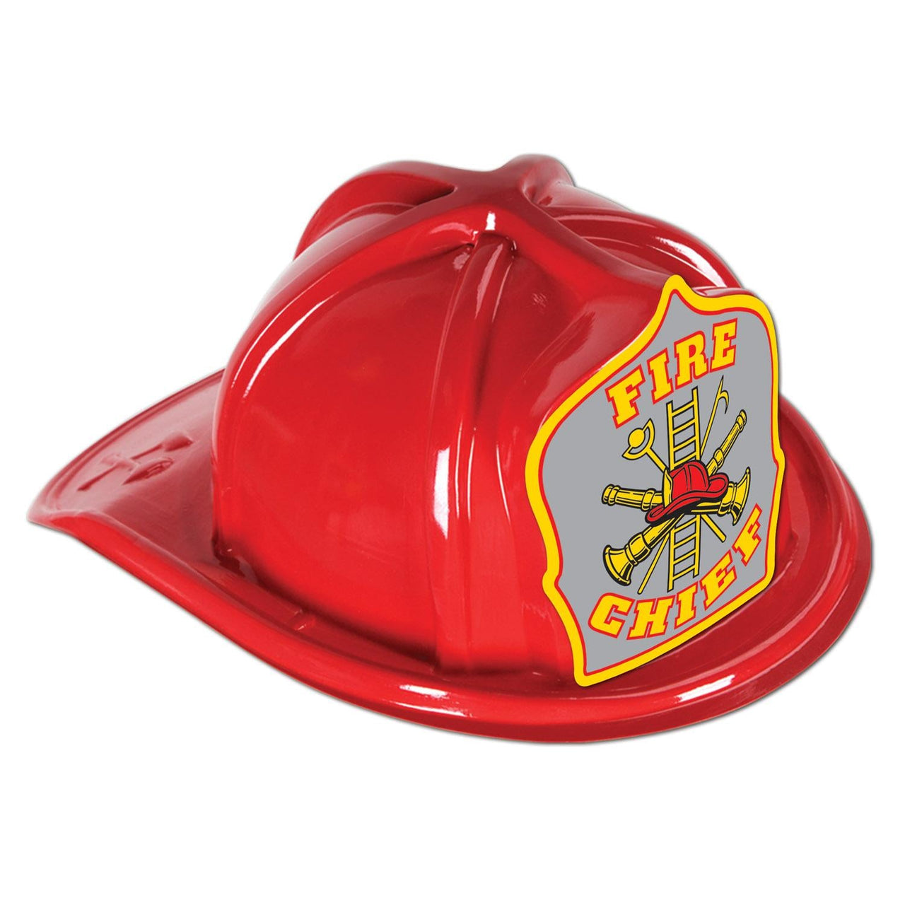 Red Plastic Fire Chief Helmet with Silver Shield - Bulk 48 Pack
