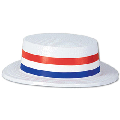 Patriotic White Plastic Skimmer with RWB Band - Bulk 24 Pack