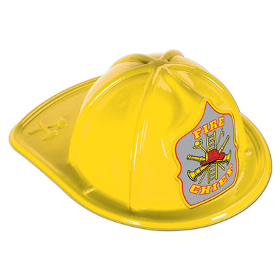 Party Costume Yellow Plastic Fire Chief Hat - Bulk 48 Pack