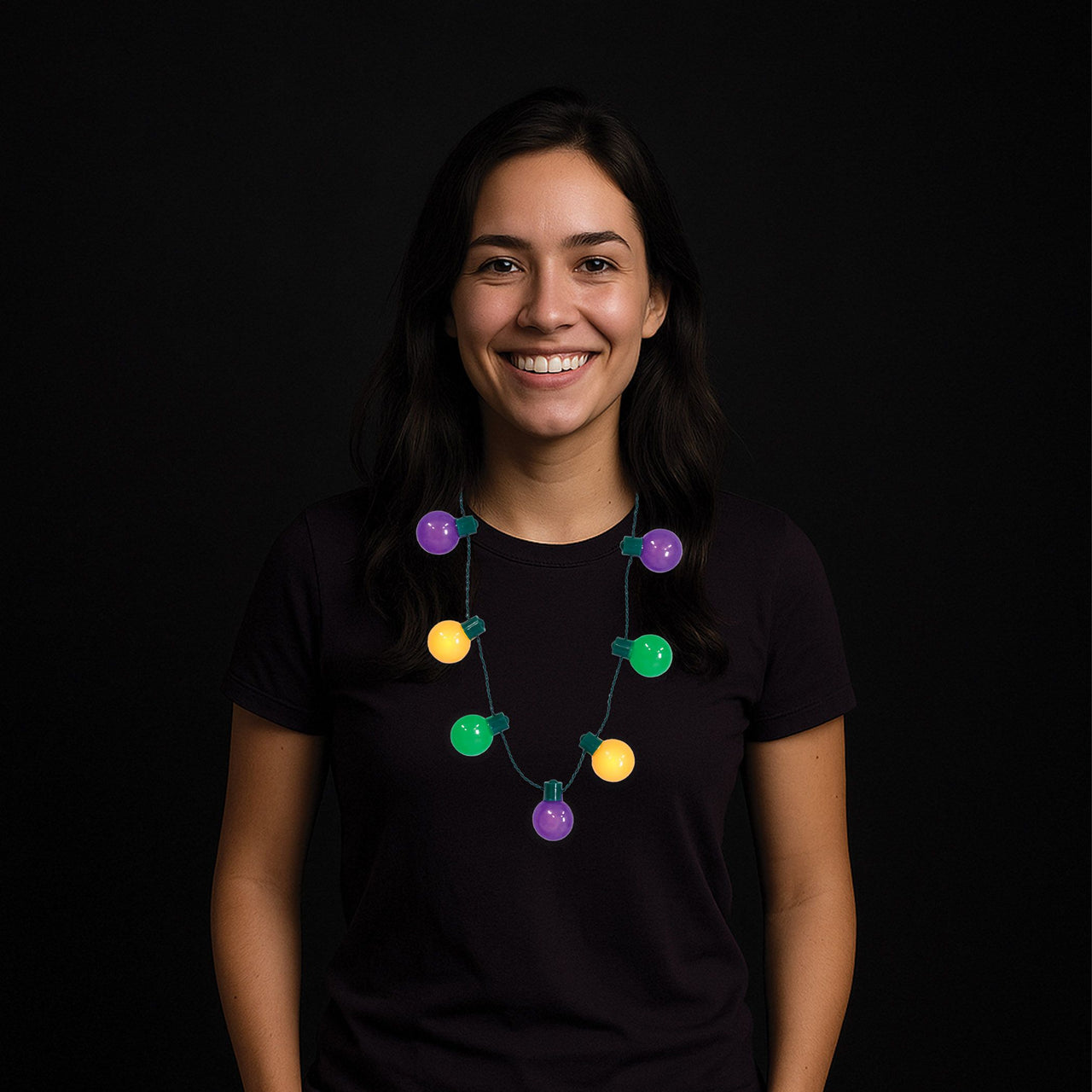 12 Pack Bulk Light-Up Oversized Mardi Gras Necklace 3 Light Modes