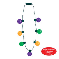 12 Pack Bulk Light-Up Oversized Mardi Gras Necklace 3 Light Modes