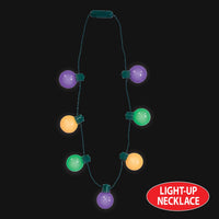 12 Pack Bulk Light-Up Oversized Mardi Gras Necklace 3 Light Modes