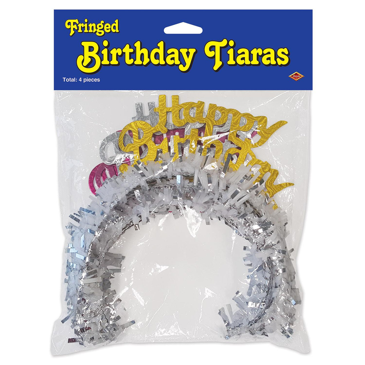 Packaged Happy Birthday Party Tiaras with Fringe - Bulk/48 Tiaras