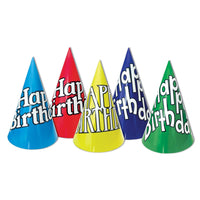 Happy Birthday Party Cone Hat - Bulk 144 Pack