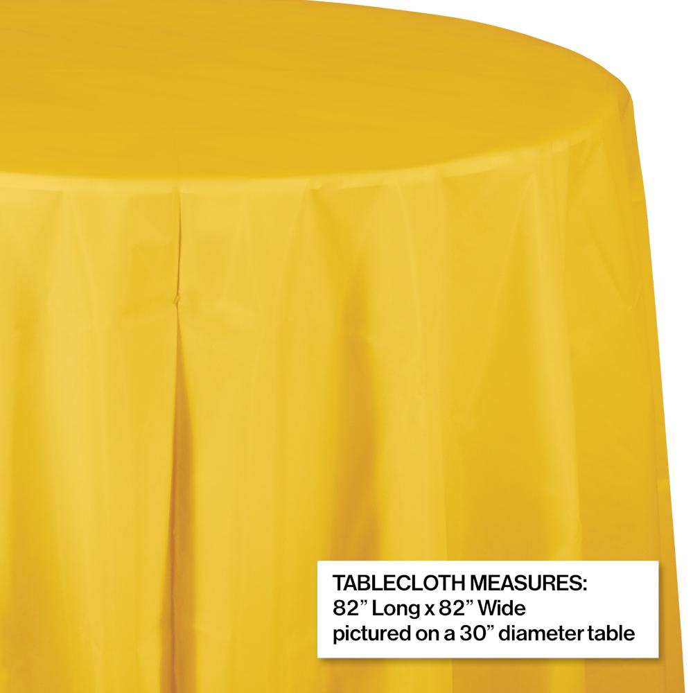 School Bus Yellow Round Plastic Tablecover, 82" Party Decoration