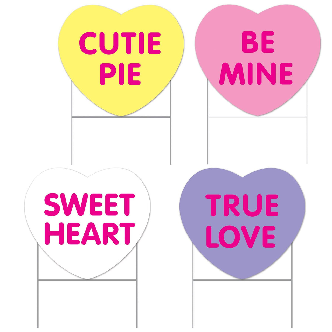 Valentine's Day Plastic Candy Heart Yard Signs - Bulk 6 Pack