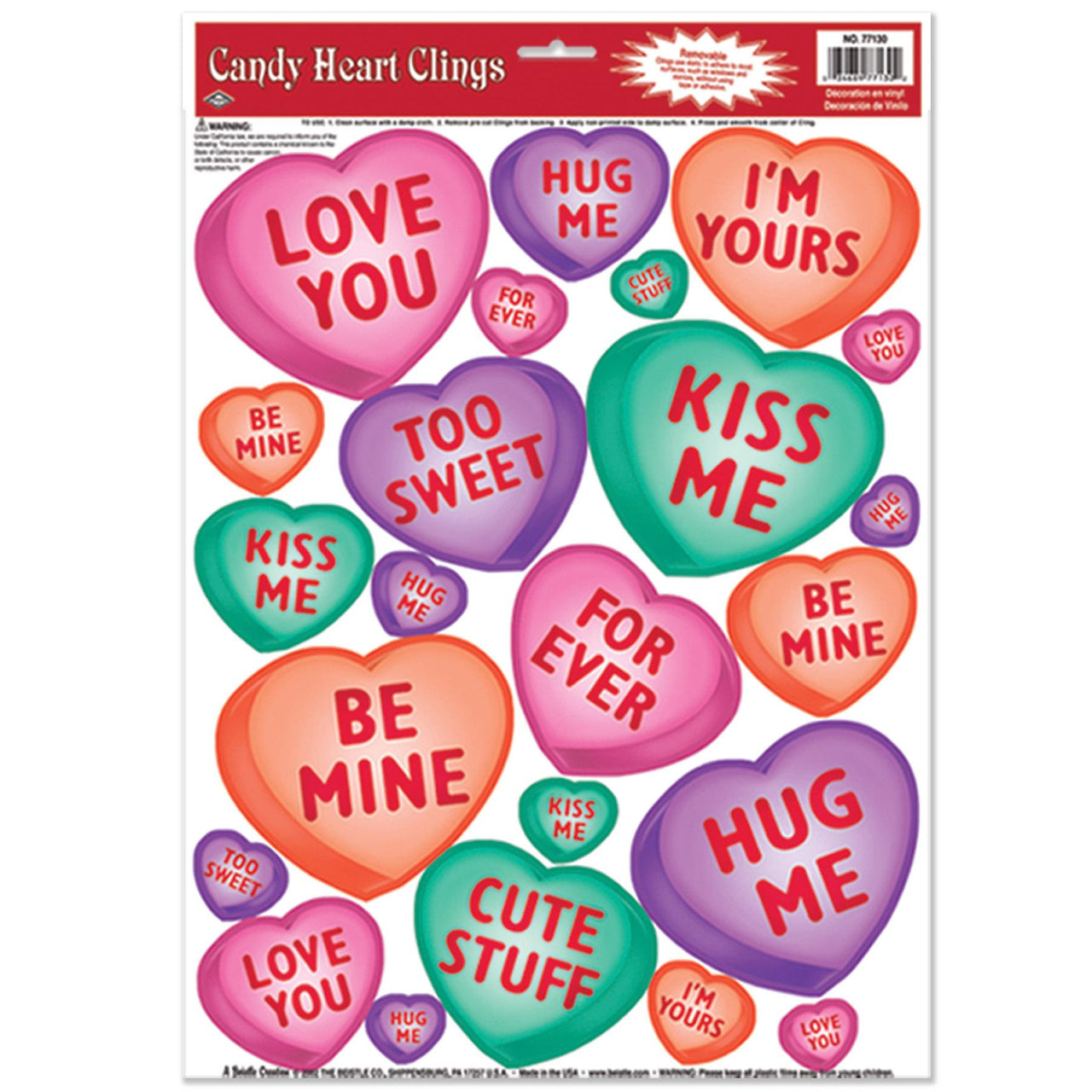 Valentine's Day Candy Heart Clings - Bulk/276 Clings
