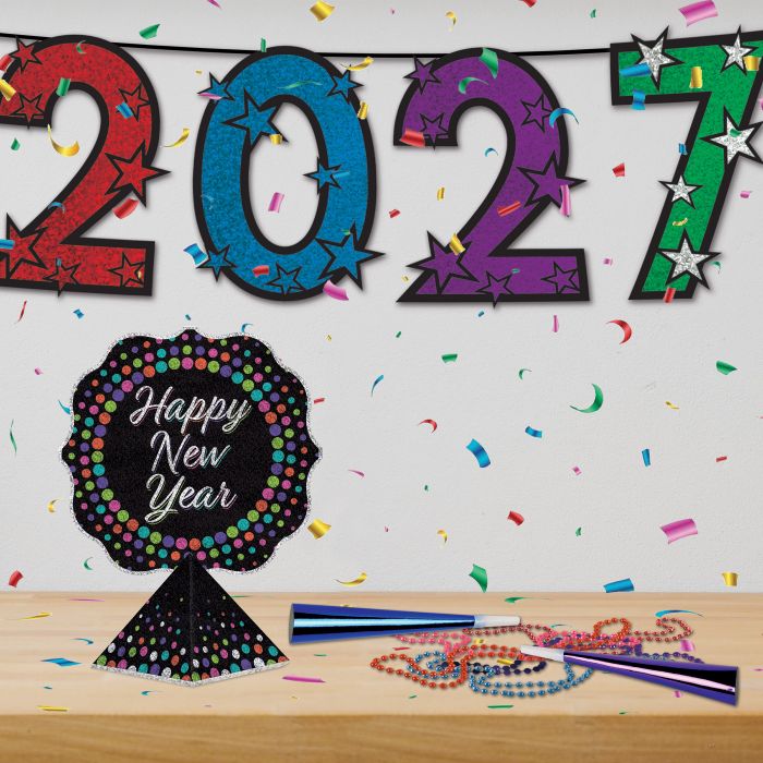 12 Pack Bulk 2027 Multi-Color Glitter Streamer New Year's & Graduation Decor - view 2